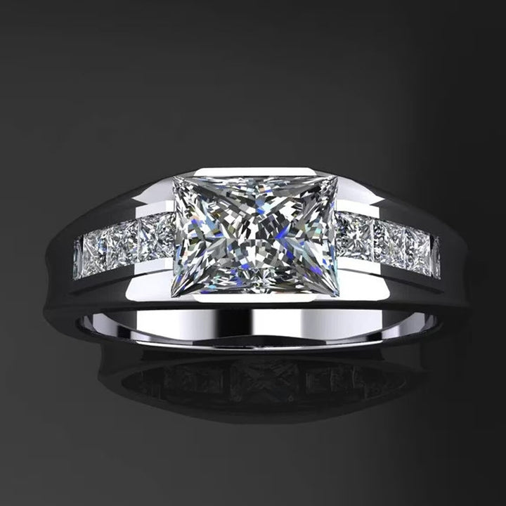 Princess Cut Diamond Ring Wide Band Statement Ring Engagement Promise Wedding Band Unisex Classic Luxury Jewelry