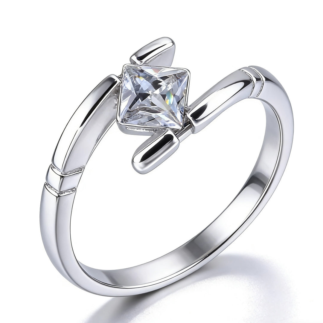 Geometric Princess Cut Diamond Ring, S925 Silver Unique Intertwined Design Women’s Ring