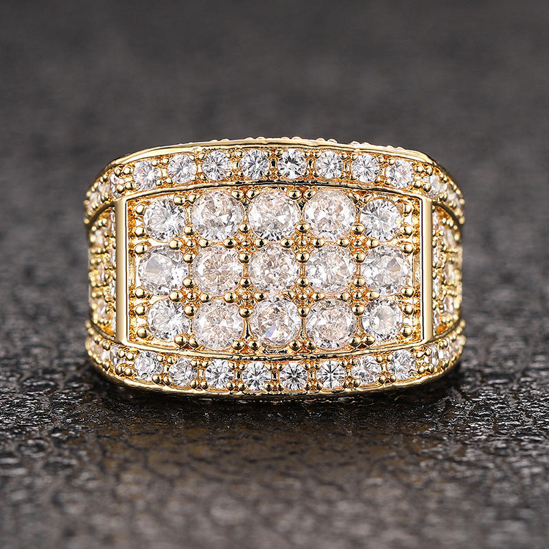 Wide Full‑Pave Diamond Men Ring Hip‑Hop Statement Luxury Diamond Band