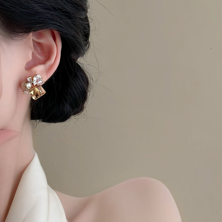 Vintage Caramel Gemstone Pearl Splicing Luxury Womens Stud Earrings