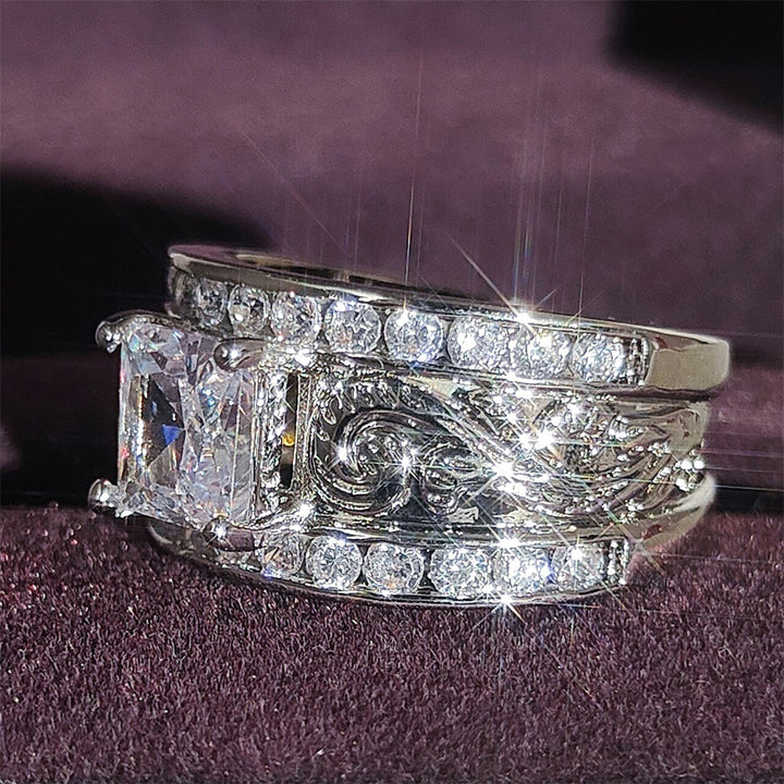 Princess Cut Diamond Vintage Engraved Band Bridal Wedding Jewelry Statement Ring