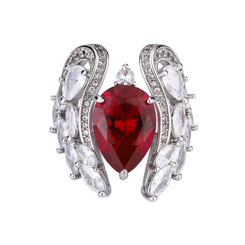 Pear Shape Gemstone Wing Design Adjustable Statement Ring Luxury Women Jewelry