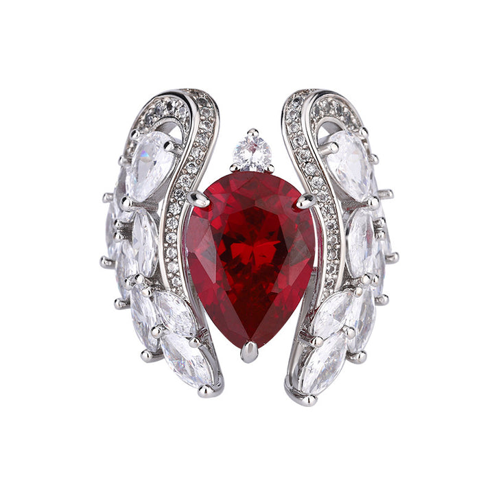 Pear Shape Gemstone Wing Design Adjustable Statement Ring Luxury Women Jewelry