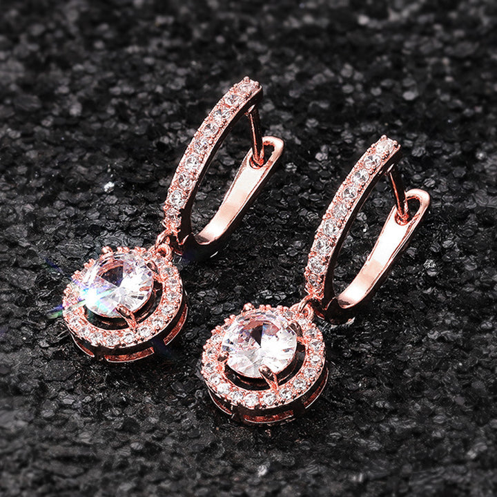 Round Halo Diamond Drop Dangle Hoop Earrings For Women Wedding Party Statement Jewelry