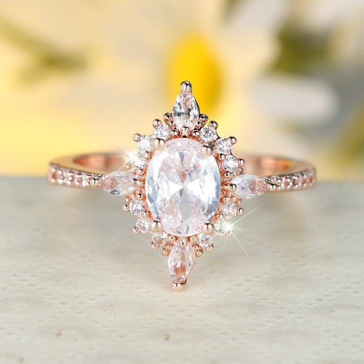 Vintage Oval Gemstone Halo Jewelry Ring Elegant Stackable Statement Ring For Women Engagement Wedding Gift