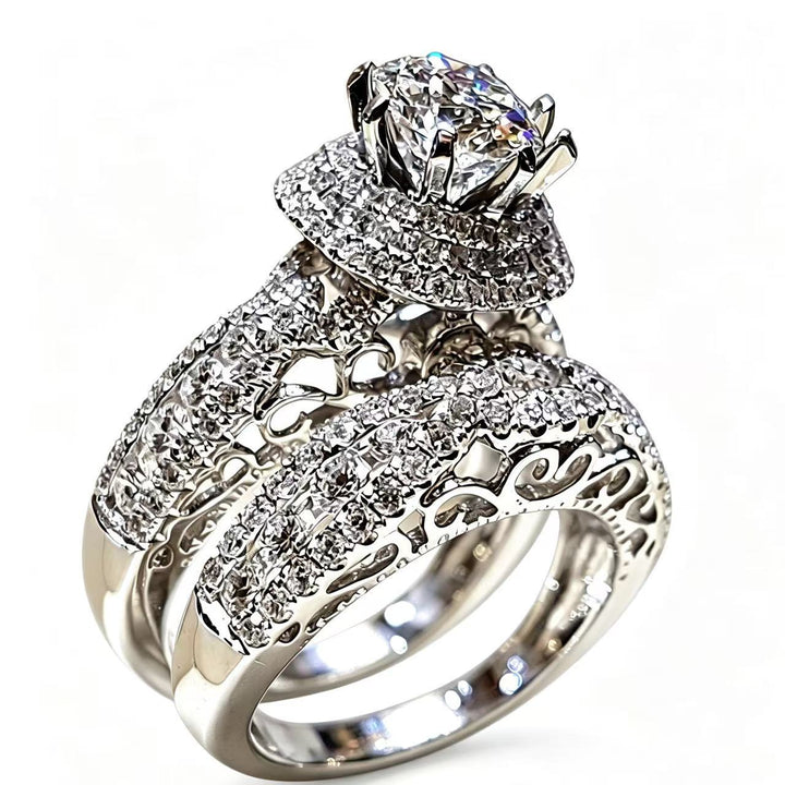 Round Cut Diamond Halo Bridal Ring Set Women Wedding Engagement Stackable Band Promise Anniversary Jewelry