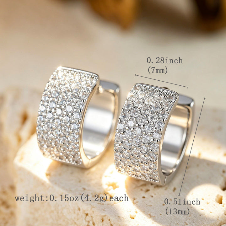 Paved Diamond Wide Square Huggie Earrings Luxury Minimalist Ear Jewelry