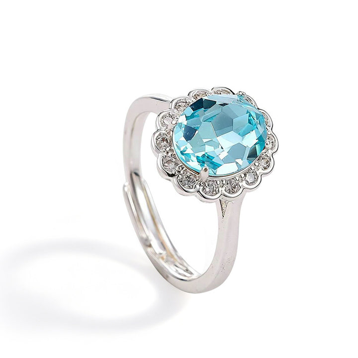 Vintage Floral‑Halo Open‑Band Women’s Ring Oval Gem With Diamond Accents Adjustable Shank