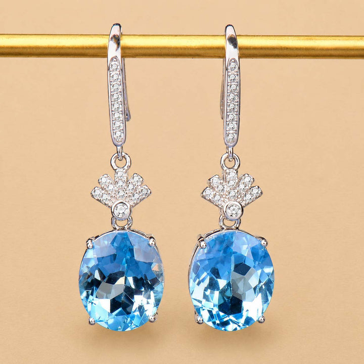 Oval Aquamarine Drop Dangle Earrings Solid Sterling Silver Diamond Accent Elegant Luxury Wedding Party Earrings