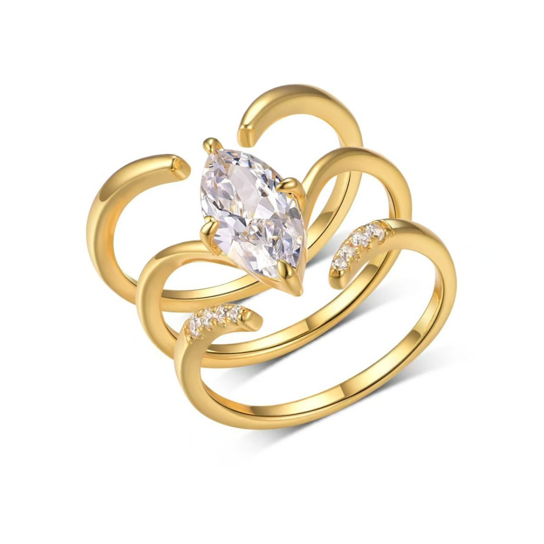 Marquise Cut Diamond Statement Ring Unique Curved Split Band Engagement Promise Ring For Women
