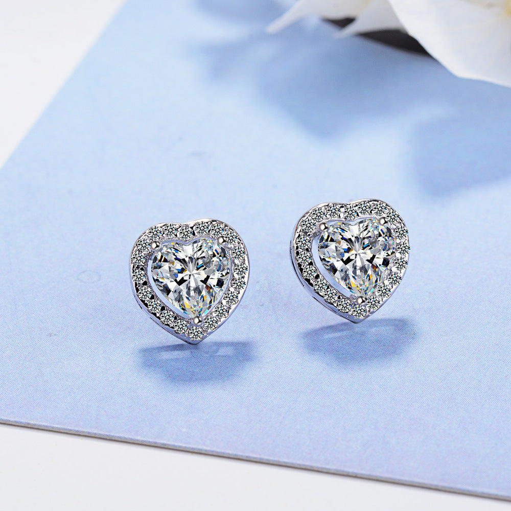 Heart Shape Diamond Stud Earrings Classic Halo Design Earrings For Women Daily Dating Wedding Jewelry