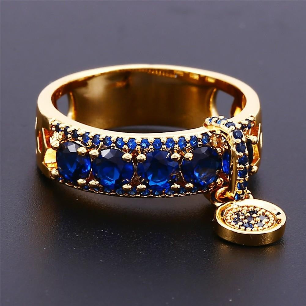Luxury Dangling Gemstone Jewelry Band Ring For Women Inlaid Diamond Two Color Statement Ring