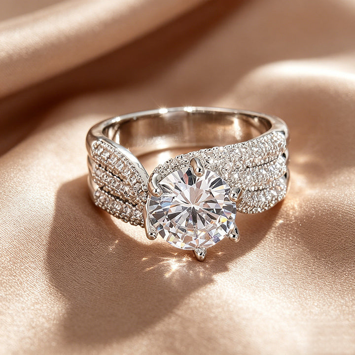 Three‑Row Pave Twisted Shank Diamond Women’s Ring Luxurious Statement Band