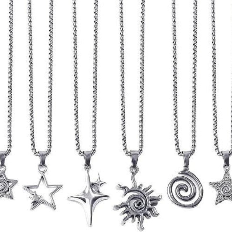 6Pcs Hip Hop Hoodie Chain Y2K Punk Star Pendant Necklace Set Men Women Titanium Steel Necklaces
