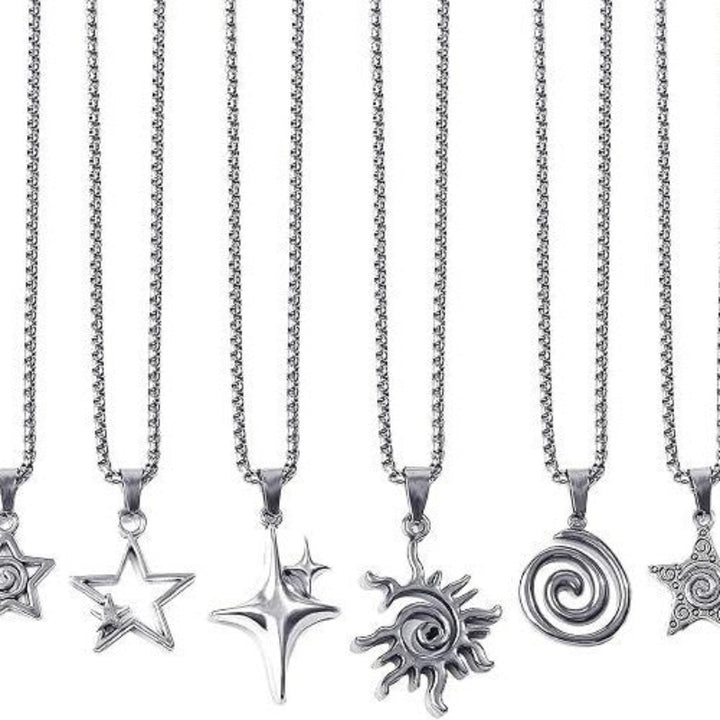 6Pcs Hip Hop Hoodie Chain Y2K Punk Star Pendant Necklace Set Men Women Titanium Steel Necklaces