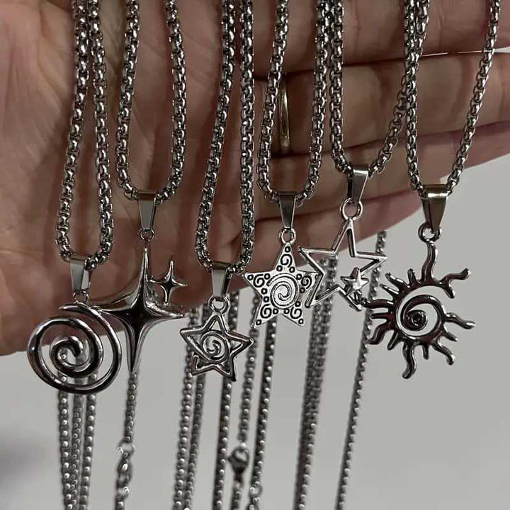 6Pcs Hip Hop Hoodie Chain Y2K Punk Star Pendant Necklace Set Men Women Titanium Steel Necklaces