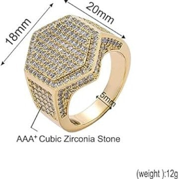 Hexagon Full‑Pave Diamond Wide Band Men Ring Hip‑Hop Heavy‑Set Shiny Diamond Ring