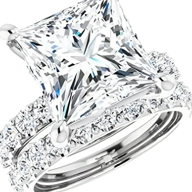 Princess Cut Diamond Bridal Ring Set Two Piece Wedding Engagement Stackable Band