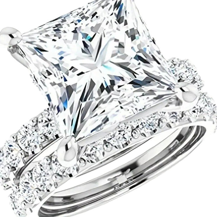 Princess Cut Diamond Bridal Ring Set Two Piece Wedding Engagement Stackable Band