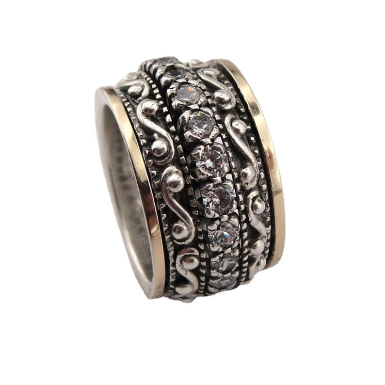 Vintage Engraved Wide Spinner Ring Two‑Tone Mixed‑Metal Unisex Ring