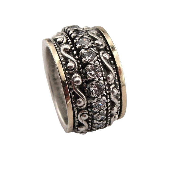 Vintage Engraved Wide Spinner Ring Two‑Tone Mixed‑Metal Unisex Ring