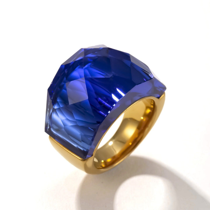 Large‑Cut Sapphire Wide Band Ring Luxurious Statement Women Ring