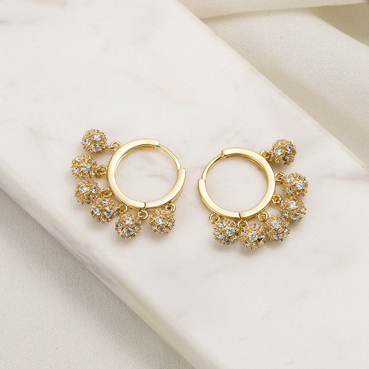 Luxury Tassel Diamond Ball Huggie Earrings Dainty Dangle Women Earrings