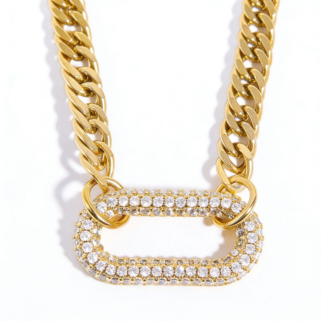 Paperclip Inlaid Diamond Cuban Chain Necklace Chunky Statement Choker Dainty Stackable Trendy Wrist Jewelry Gift For Women