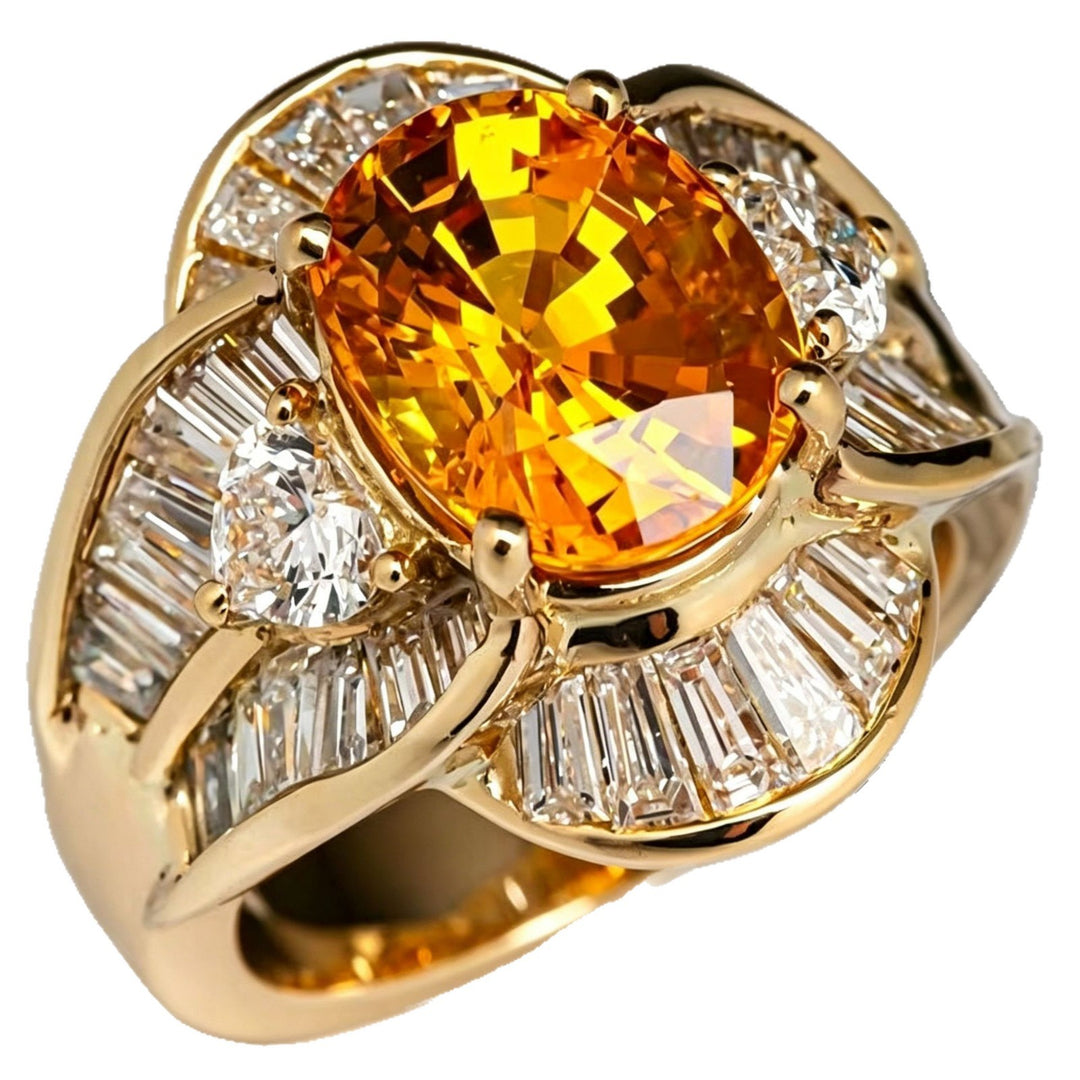 Oval Citrine Vintage Floral Women’s Ring Luxurious Halo‑Set Statement Ring