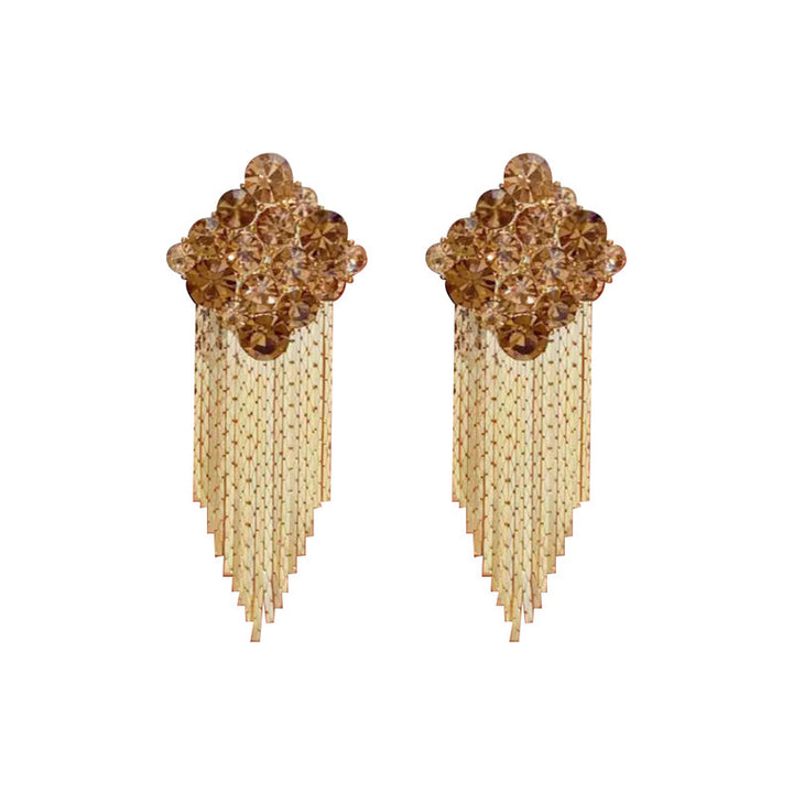 Champagne Diamond Cluster Long Tassel Dangle Earrings For Women