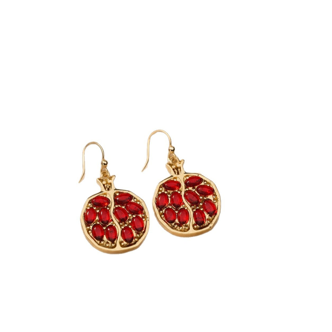 Pomegranate‑Shaped Red Gem Hook‑Earring & Pendant Set Retro Themed Women’s Jewelry