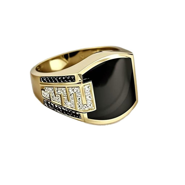 Wide Band Geometric Paved Diamond Ring Trendy Vintage Textured Mens Band
