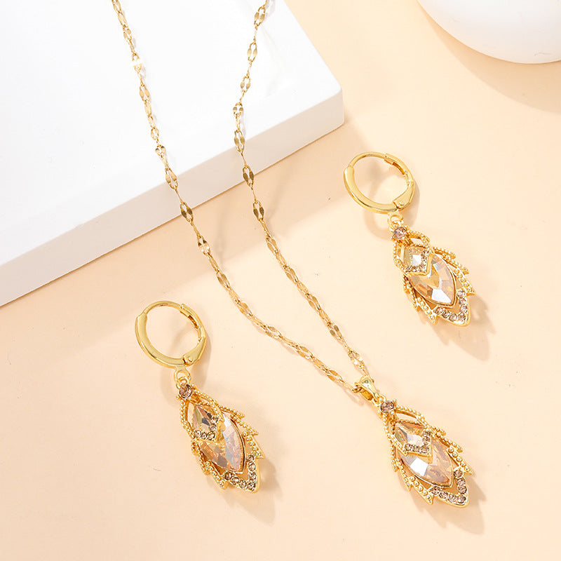 Marquise Diamond Pendant Jewelry Set Vintage Drop Earring And Necklace Bridal Statement Jewelry