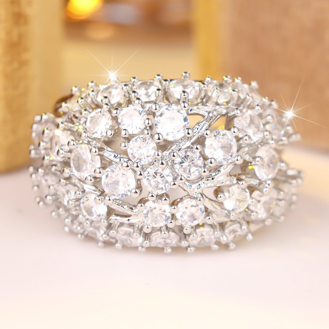Multi Diamond Twig Wide Band Cocktail Ring Women Organic Branch Statement Ring Two Tone Jewelry