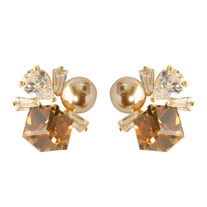 Vintage Caramel Gemstone Pearl Splicing Luxury Womens Stud Earrings