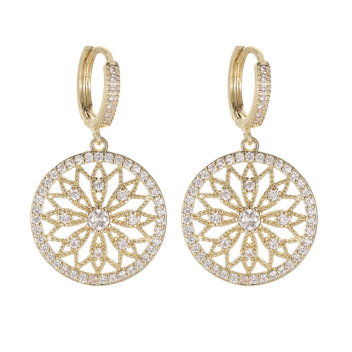 Women Round Filigree Hoop Drop Earrings Floral Hollow Dangle Earrings Sparkly Statement Wedding Bridal Evening Party Elegant Fashion Jewelry Gift