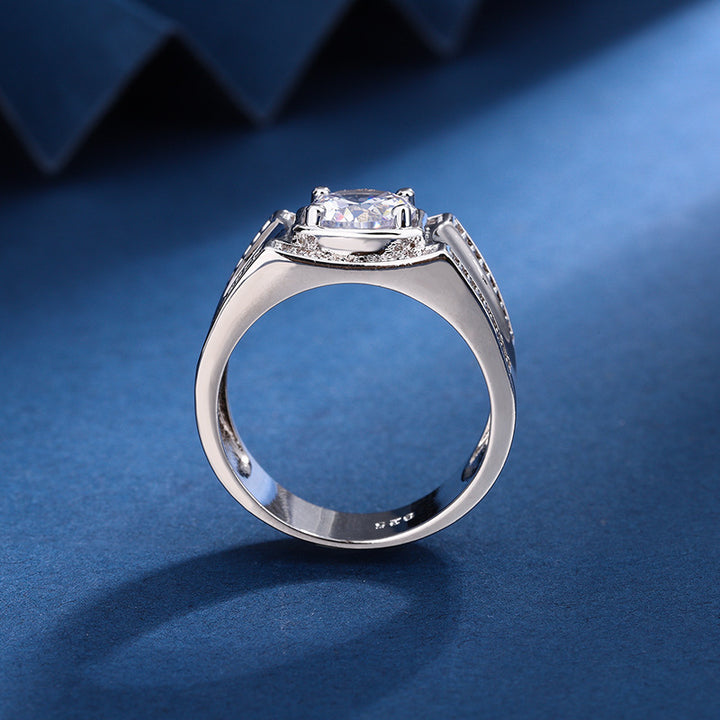 Business Style Wide Band Center Stone Paved Diamond Mens Ring