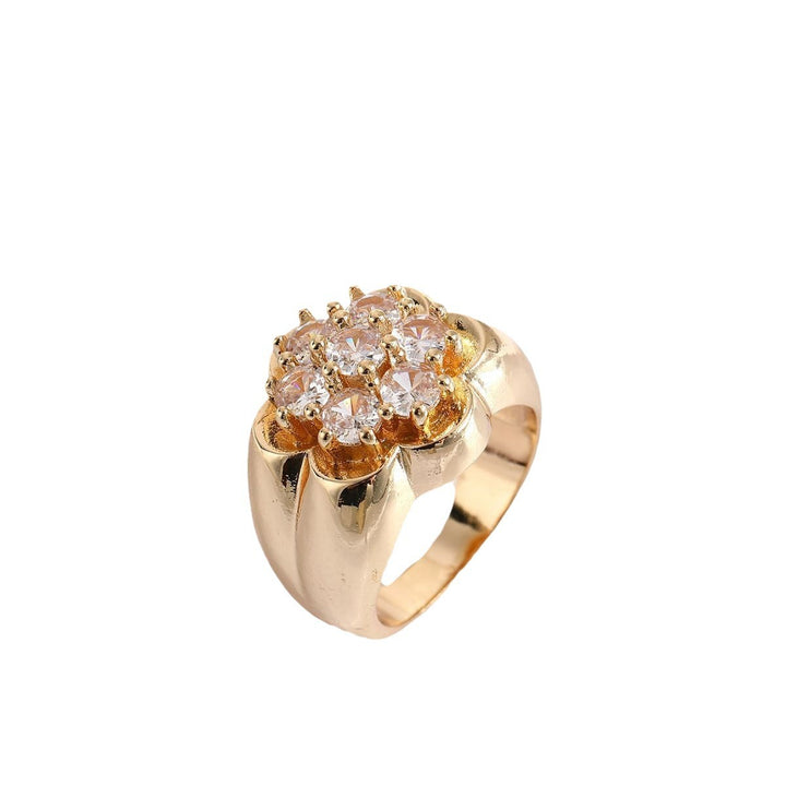 Floral Cluster Diamond Ring Retro Gorgeous Wide Band Elegant Womens Finger Ring