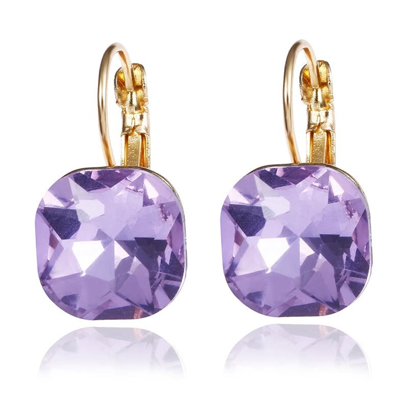 Cushion‑Cut Color Gemstone Click‑Top Earrings Multi‑Color Faceted Gem Women’s Dangle Earrings