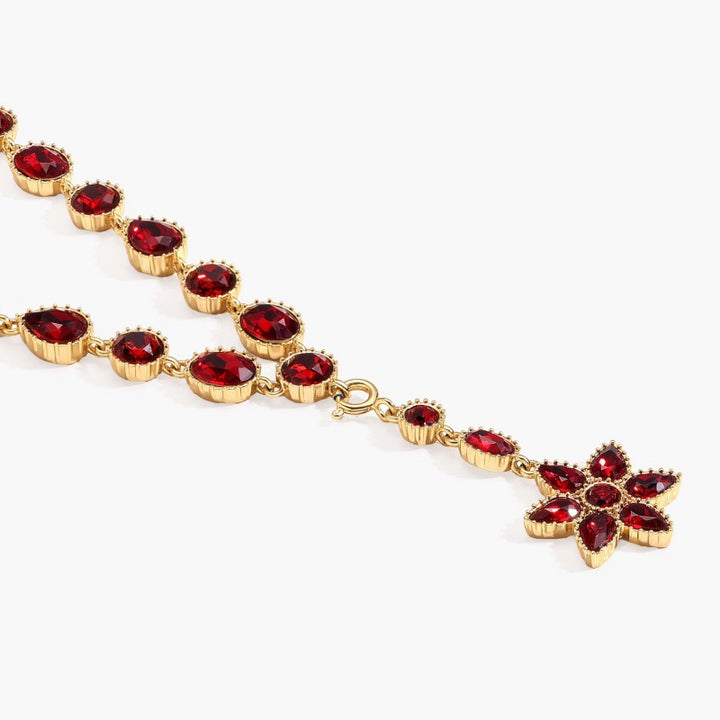 Vintage Red Gemstone Y Necklace Detachable Star Pendant Choker For Women