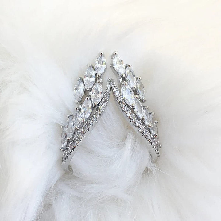 Angel Wing Marquise Diamond Chevron Ring and Cuff Bracelet Set Women Leaf Branch Jewelry Set