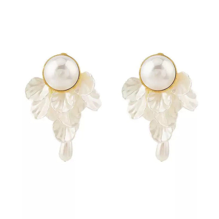 French‑Style Petal Pearl Drop Earrings Elegant Long Dangle Earrings For Women