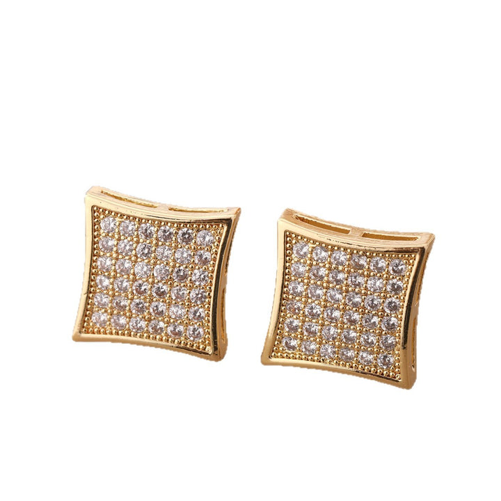 Curved Full Diamond Square Stud Earrings Elegant Womens Diamond Jewelry