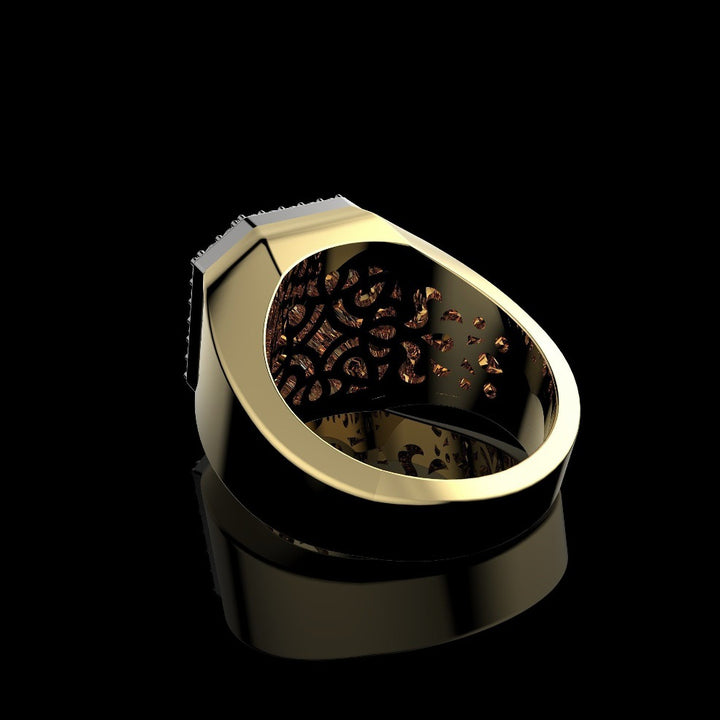 Men's Wide‑Band Square‑Center Double‑Halo Ring Retro Bold Business Statement Ring