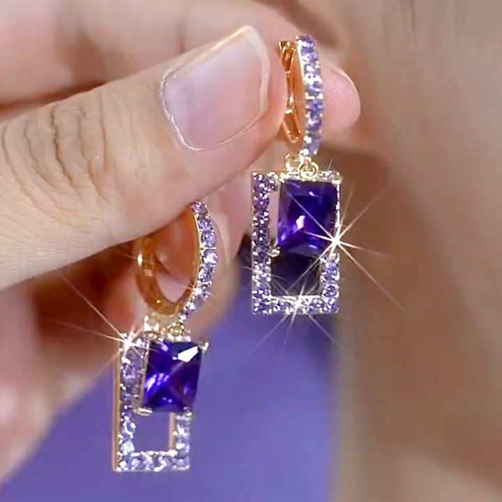 Geometric Square Drop Jewelry Earrings Purple Stone Dangle Hoop Earrings For Women Fashion Party Ear Ornaments