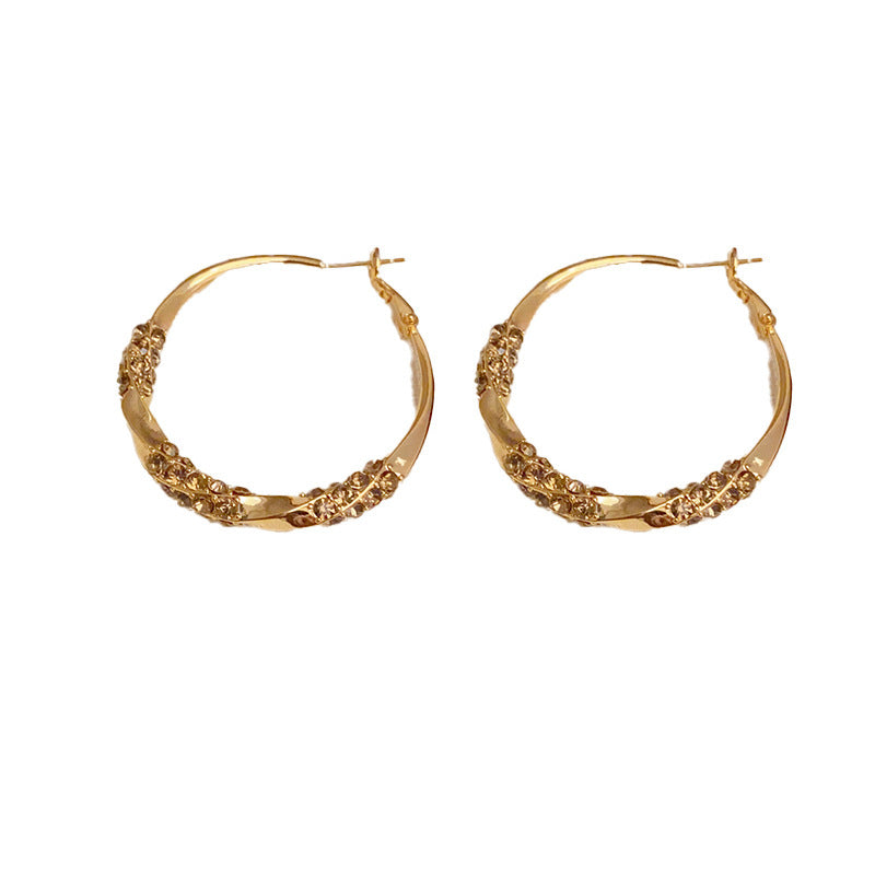 Twisted Pave Diamond Hoop Earrings Glitter Large Circle Earrings Trend Statement Stackable Versatile Fashion Ear Jewelry Gift For Women Daily Party Dating