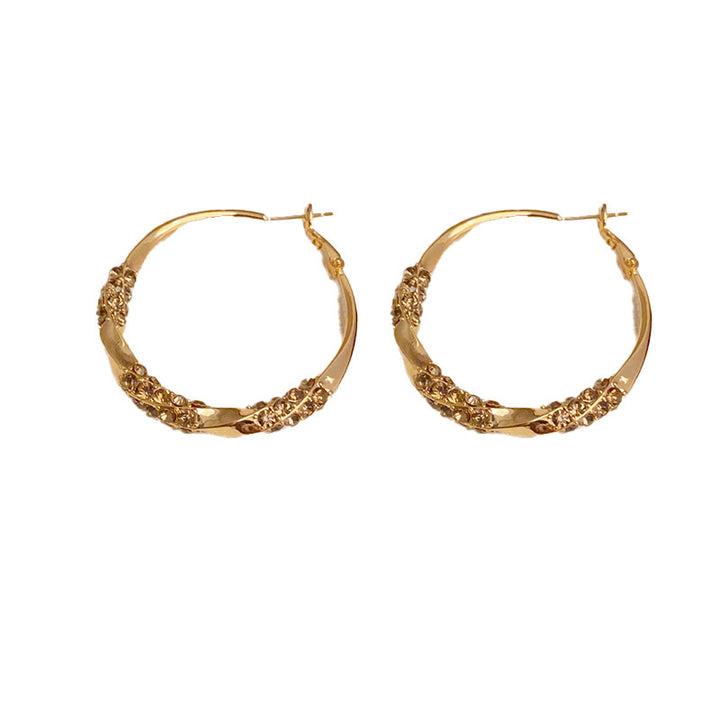 Twisted Pave Diamond Hoop Earrings Glitter Large Circle Earrings Trend Statement Stackable Versatile Fashion Ear Jewelry Gift For Women Daily Party Dating