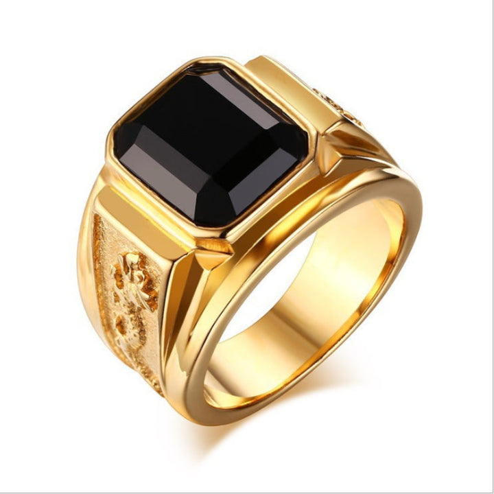 Wide‑Band Square Men’s Ring With Multi‑Color Gemstones Embossed Pattern Statement Band