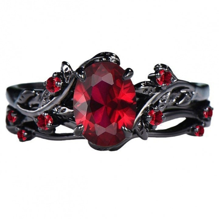 Dark‑Tone Vine‑Style Oval Gem Ring, Hollow Twisted‑Branch Band