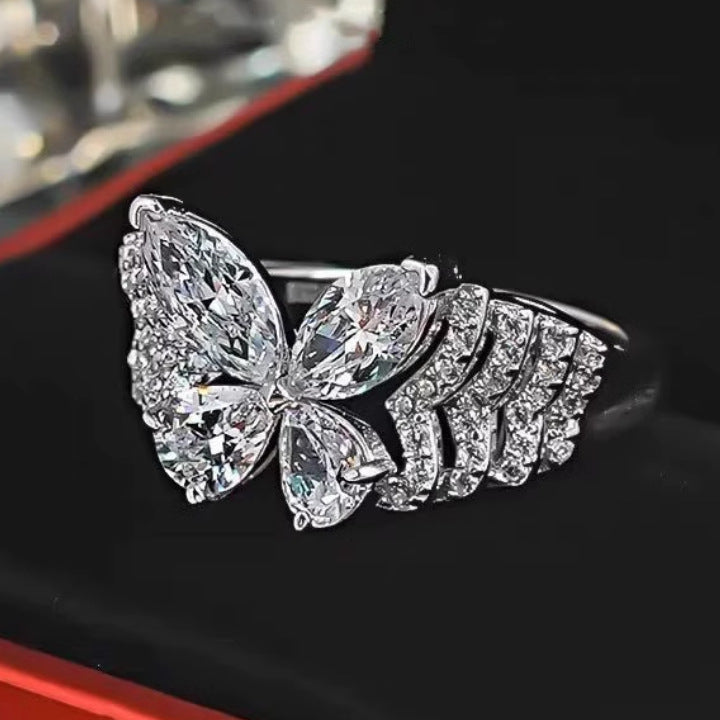 Butterfly Diamond Statement Ring Luxury Wide Band Cocktail Ring For Women Sparkling Fashion Jewelry